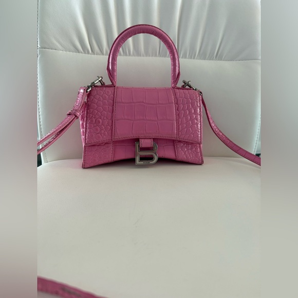 Balenciaga Pink Croc-Embossed Hourglass Bag - Picture 1 of 6